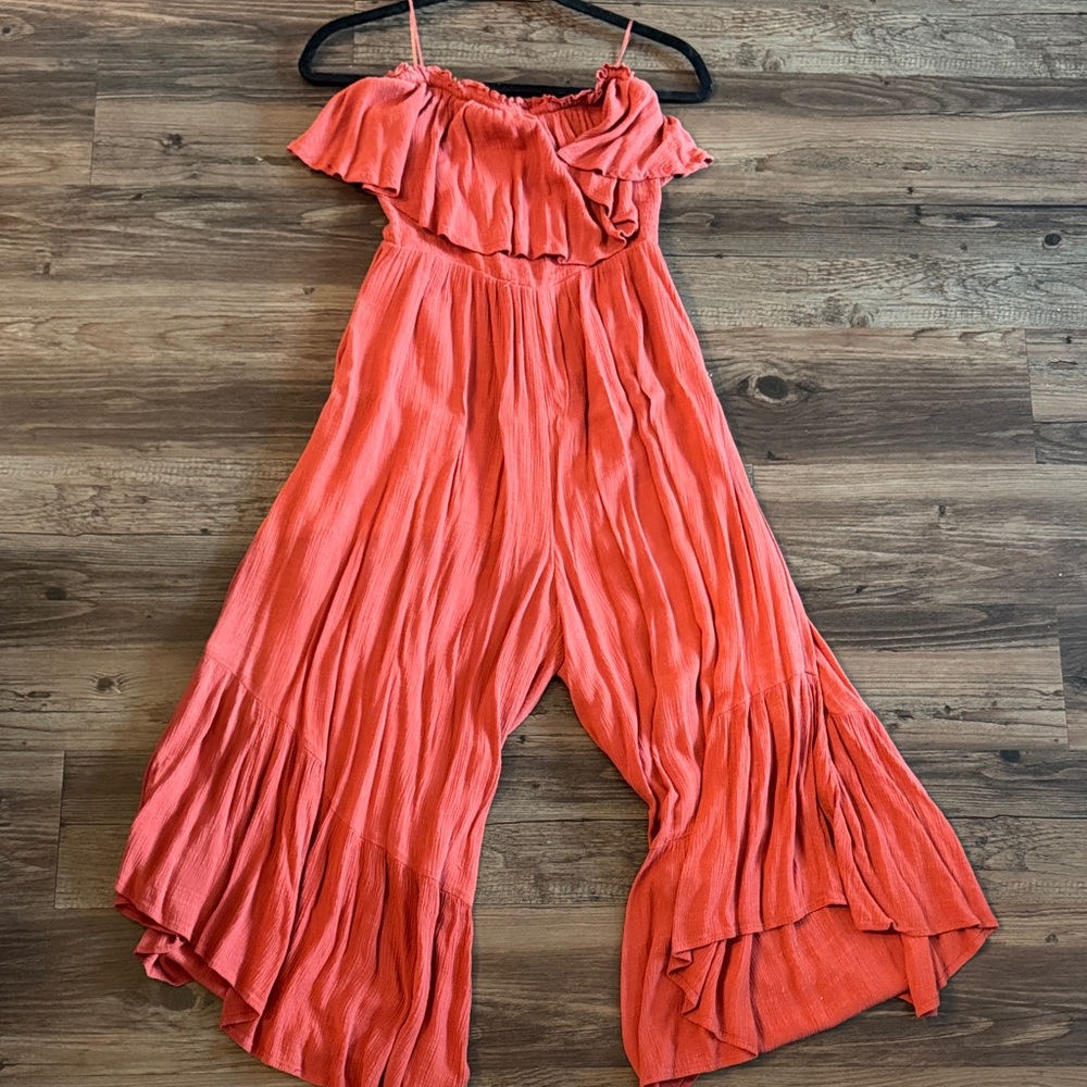 Rust Orange Ruffle Sleeveless Jumpsuit